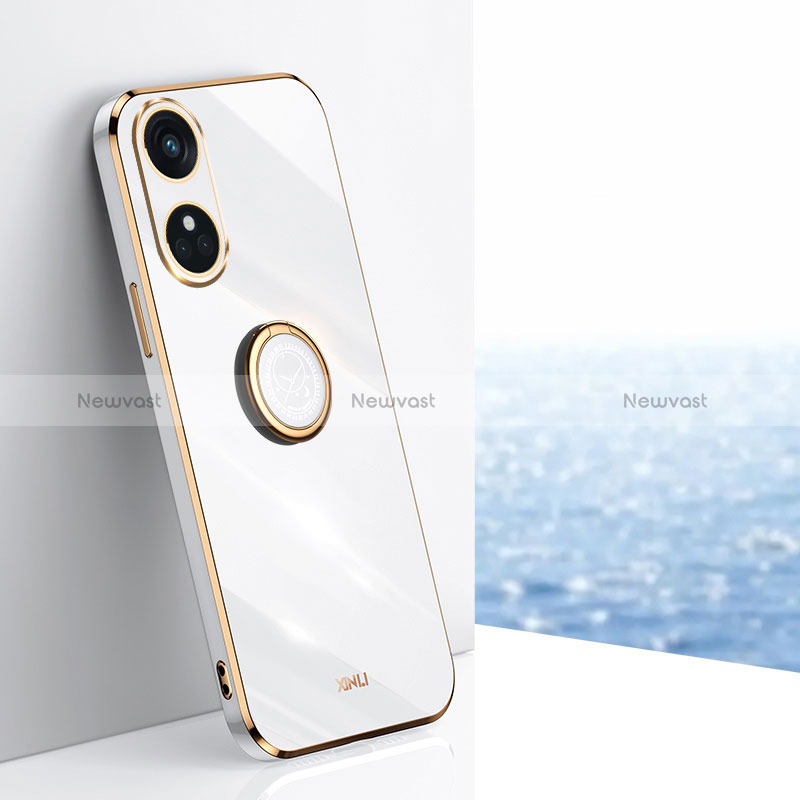 Ultra-thin Silicone Gel Soft Case Cover with Magnetic Finger Ring Stand XL1 for Oppo Reno8 T 4G White