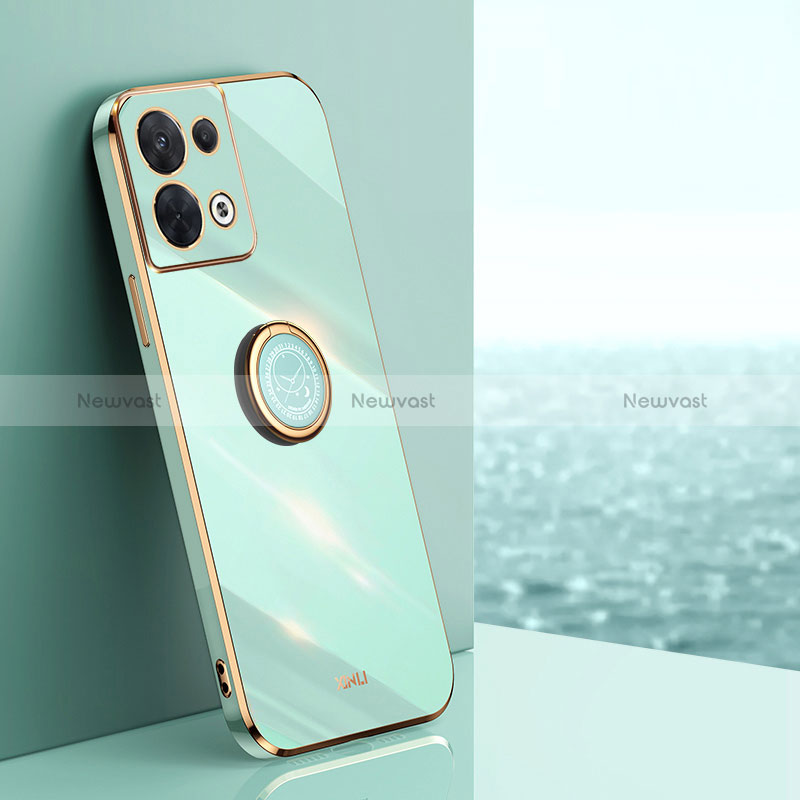 Ultra-thin Silicone Gel Soft Case Cover with Magnetic Finger Ring Stand XL1 for Oppo Reno9 5G Green