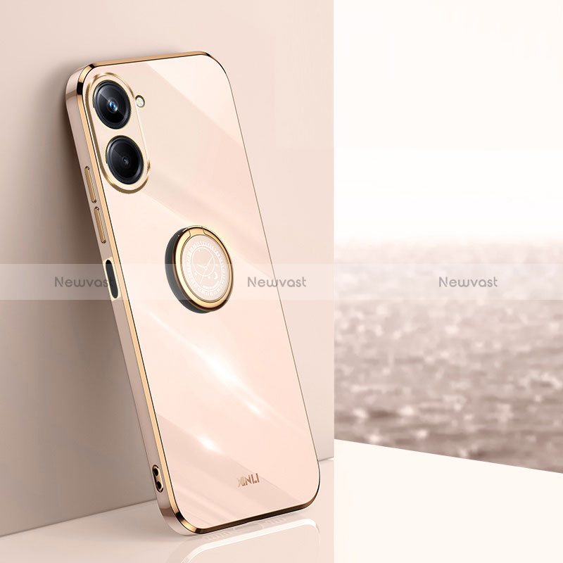 Ultra-thin Silicone Gel Soft Case Cover with Magnetic Finger Ring Stand XL1 for Realme 10 4G Rose Gold