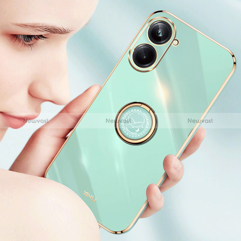 Ultra-thin Silicone Gel Soft Case Cover with Magnetic Finger Ring Stand XL1 for Realme 10 Pro 5G