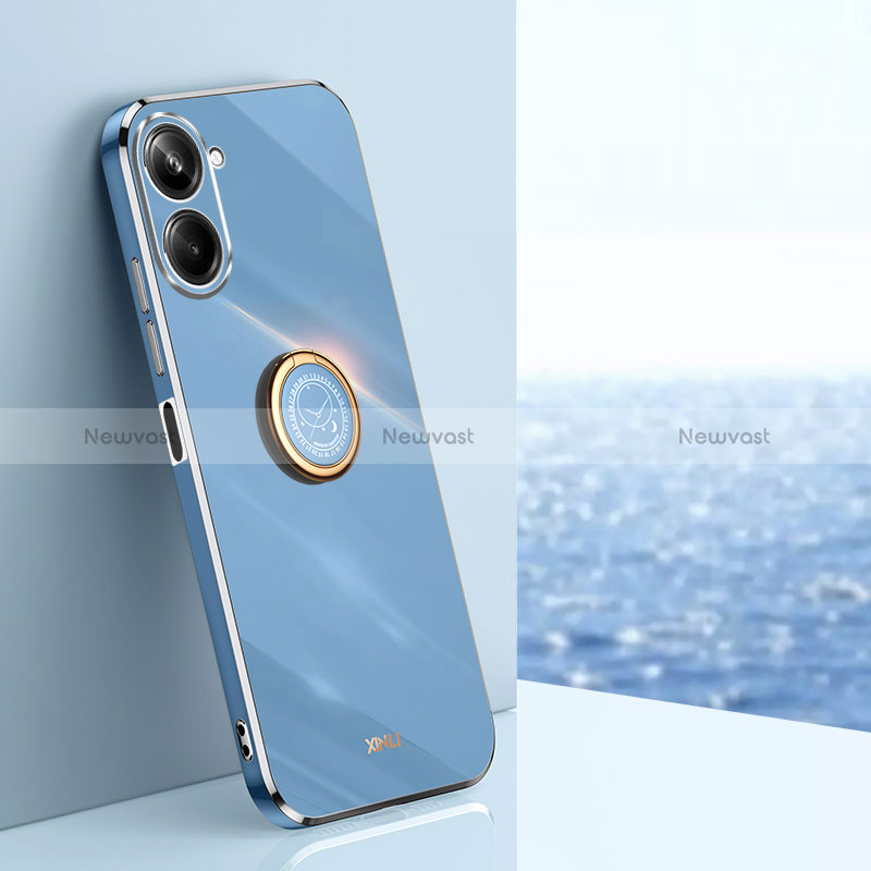 Ultra-thin Silicone Gel Soft Case Cover with Magnetic Finger Ring Stand XL1 for Realme 10 Pro 5G Blue