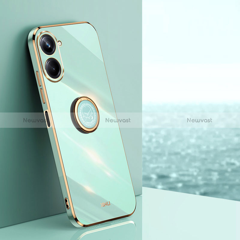 Ultra-thin Silicone Gel Soft Case Cover with Magnetic Finger Ring Stand XL1 for Realme 10 Pro 5G Green