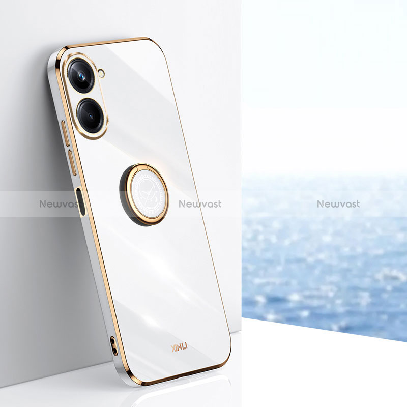 Ultra-thin Silicone Gel Soft Case Cover with Magnetic Finger Ring Stand XL1 for Realme 10 Pro 5G White