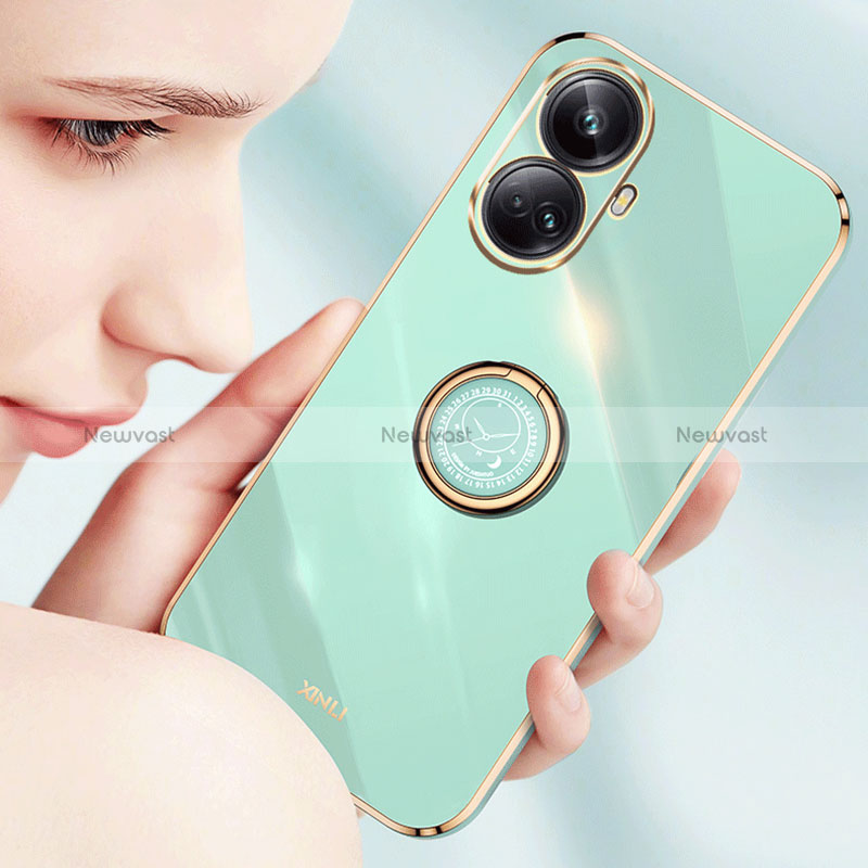 Ultra-thin Silicone Gel Soft Case Cover with Magnetic Finger Ring Stand XL1 for Realme 10 Pro+ Plus 5G