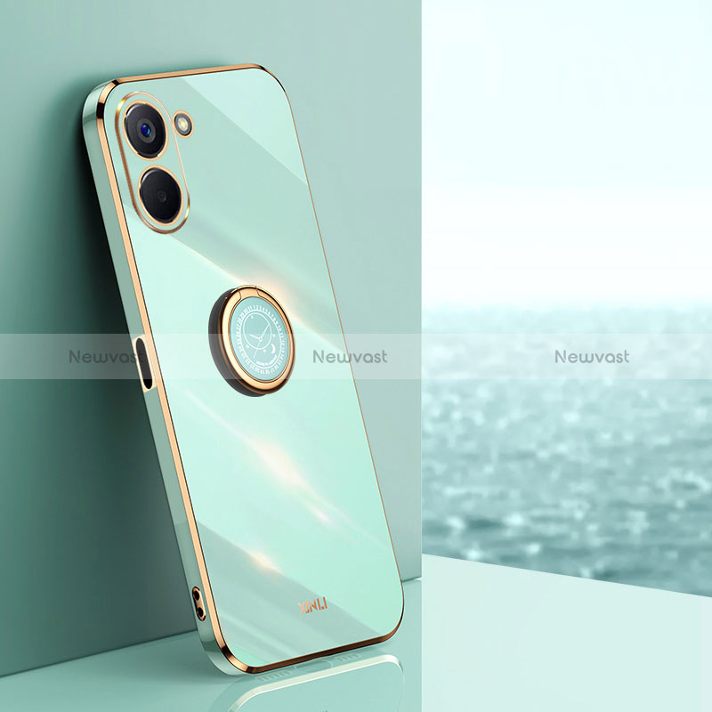 Ultra-thin Silicone Gel Soft Case Cover with Magnetic Finger Ring Stand XL1 for Realme 10S 5G Green