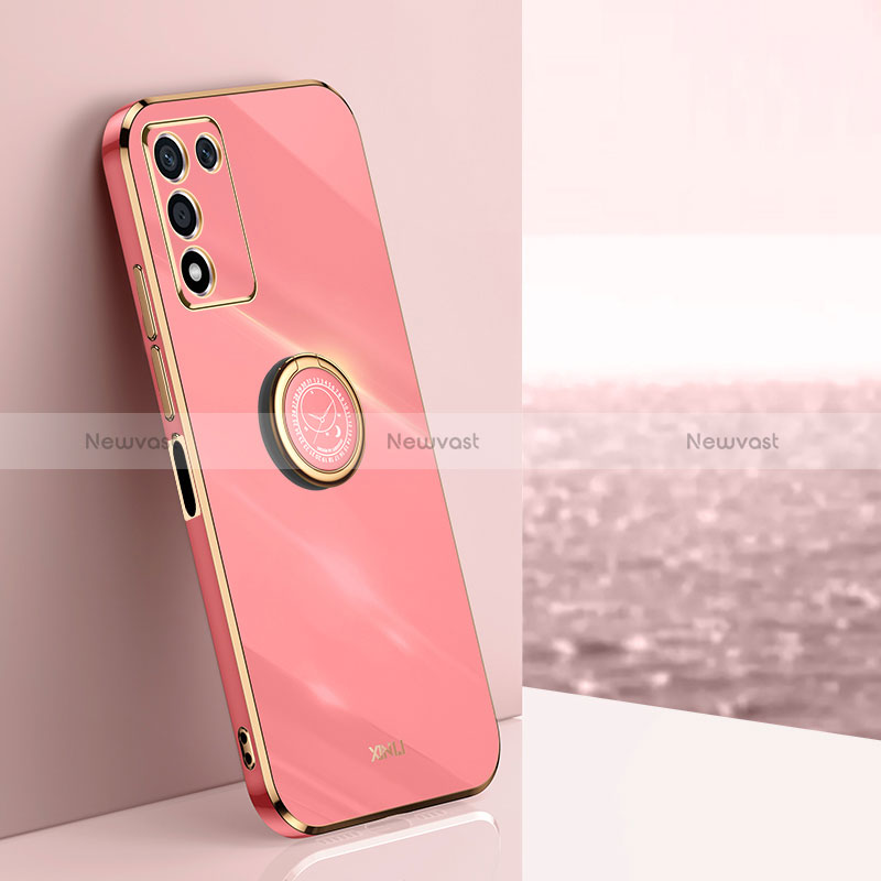 Ultra-thin Silicone Gel Soft Case Cover with Magnetic Finger Ring Stand XL1 for Realme 9 SE 5G Hot Pink