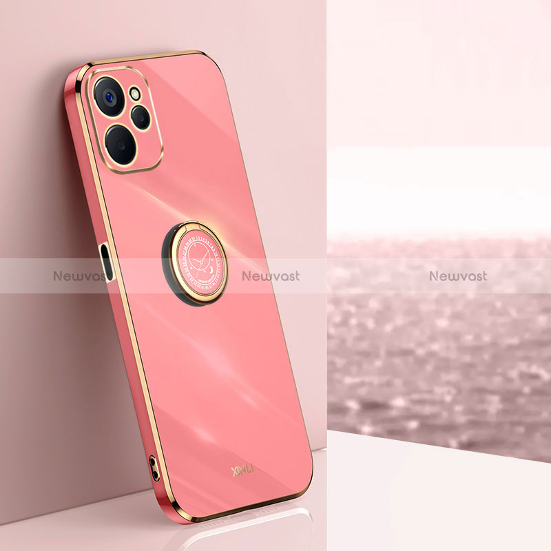 Ultra-thin Silicone Gel Soft Case Cover with Magnetic Finger Ring Stand XL1 for Realme 9i 5G Hot Pink