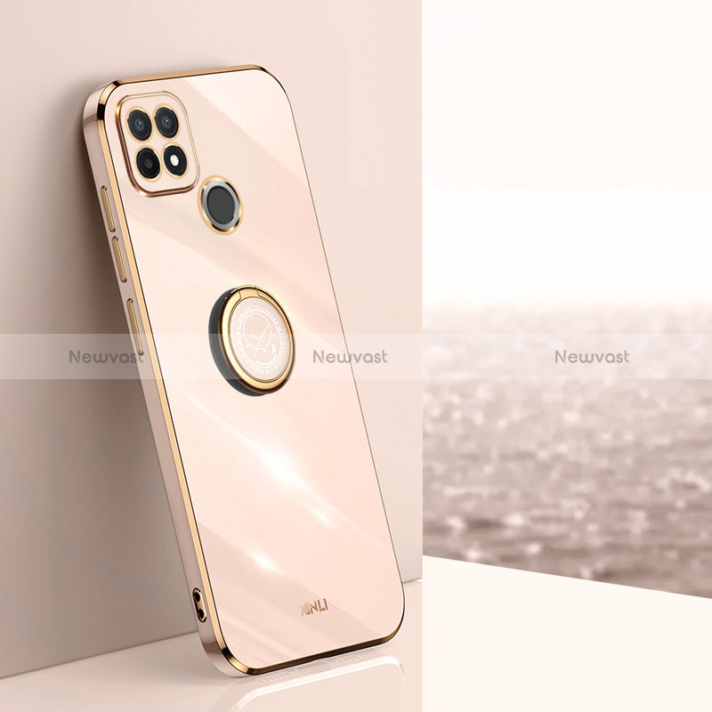 Ultra-thin Silicone Gel Soft Case Cover with Magnetic Finger Ring Stand XL1 for Realme C21Y Rose Gold