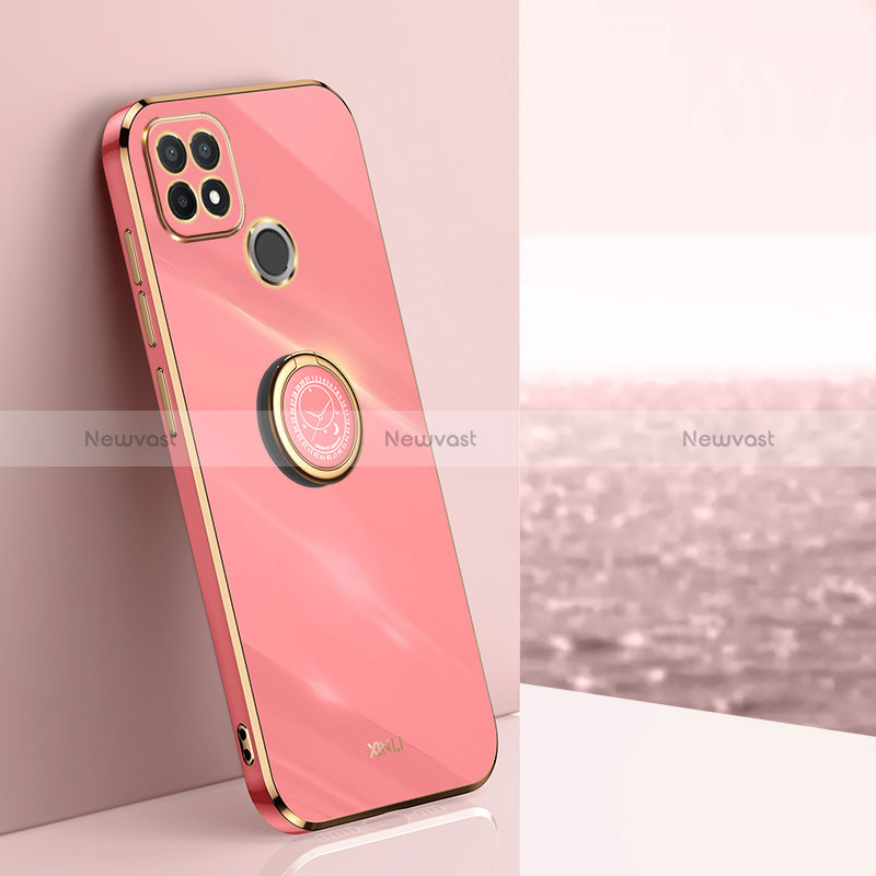 Ultra-thin Silicone Gel Soft Case Cover with Magnetic Finger Ring Stand XL1 for Realme C25Y Hot Pink