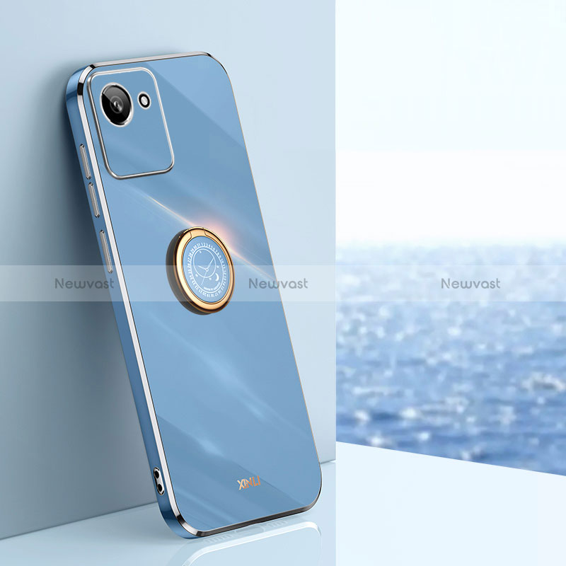 Ultra-thin Silicone Gel Soft Case Cover with Magnetic Finger Ring Stand XL1 for Realme C30s Blue