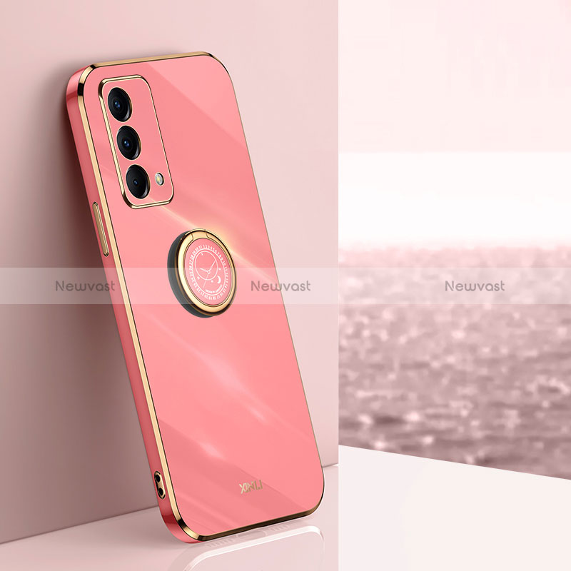 Ultra-thin Silicone Gel Soft Case Cover with Magnetic Finger Ring Stand XL1 for Realme GT Master 5G Hot Pink