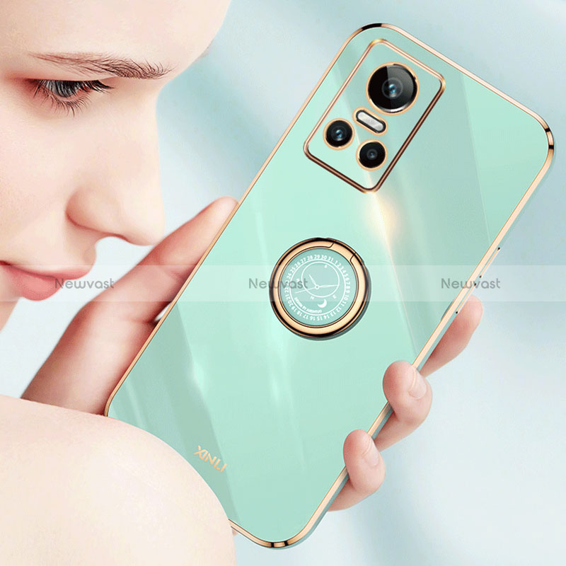 Ultra-thin Silicone Gel Soft Case Cover with Magnetic Finger Ring Stand XL1 for Realme GT Neo3 5G