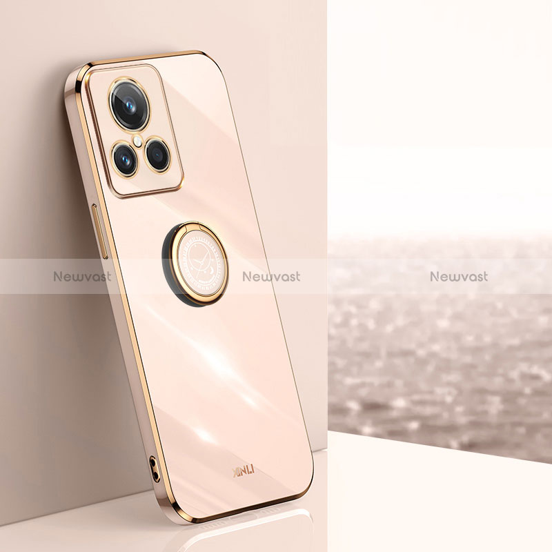 Ultra-thin Silicone Gel Soft Case Cover with Magnetic Finger Ring Stand XL1 for Realme GT2 Master Explorer Rose Gold