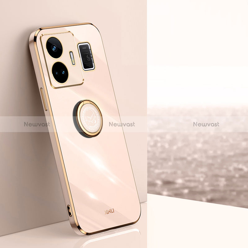 Ultra-thin Silicone Gel Soft Case Cover with Magnetic Finger Ring Stand XL1 for Realme GT3 5G Rose Gold