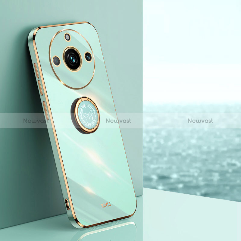 Ultra-thin Silicone Gel Soft Case Cover with Magnetic Finger Ring Stand XL1 for Realme Narzo 60 Pro 5G Green