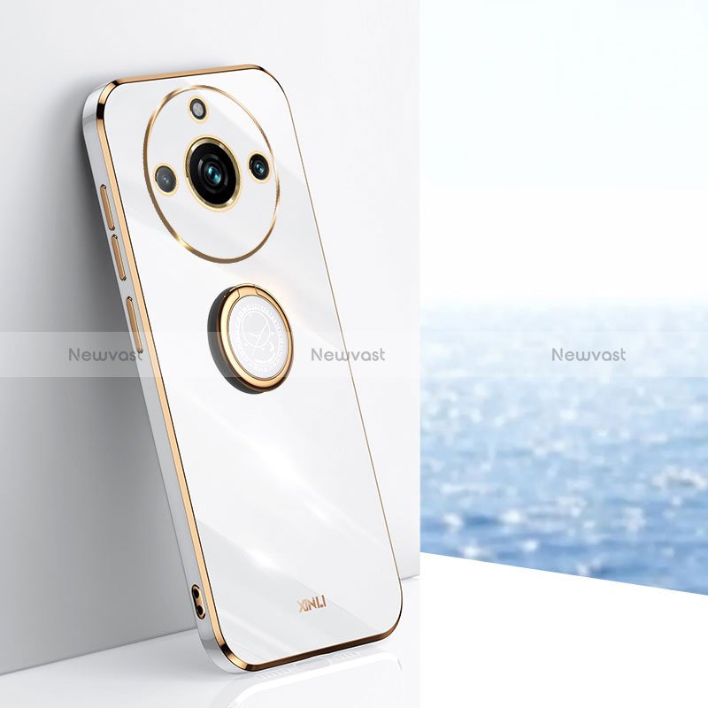 Ultra-thin Silicone Gel Soft Case Cover with Magnetic Finger Ring Stand XL1 for Realme Narzo 60 Pro 5G White