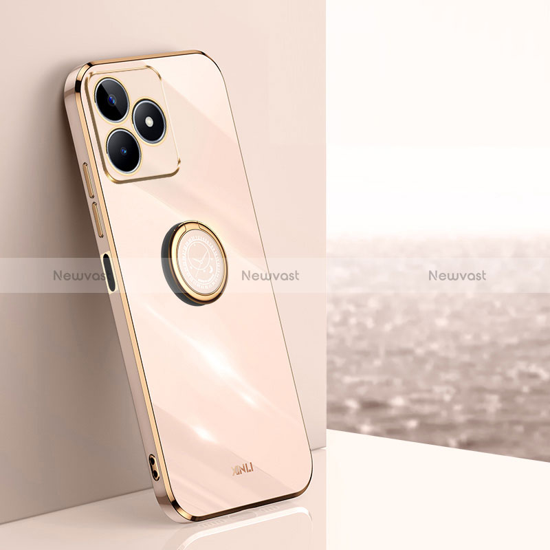 Ultra-thin Silicone Gel Soft Case Cover with Magnetic Finger Ring Stand XL1 for Realme Narzo N53 Rose Gold