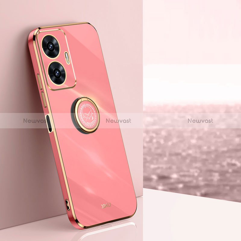 Ultra-thin Silicone Gel Soft Case Cover with Magnetic Finger Ring Stand XL1 for Realme Narzo N55 Hot Pink