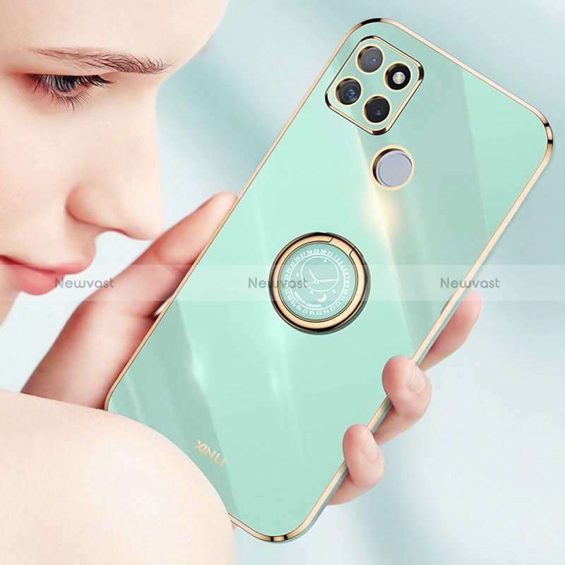 Ultra-thin Silicone Gel Soft Case Cover with Magnetic Finger Ring Stand XL1 for Realme Q2i 5G