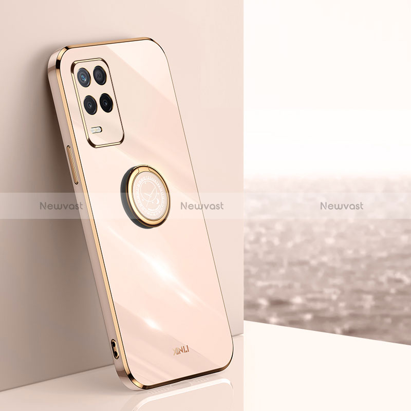 Ultra-thin Silicone Gel Soft Case Cover with Magnetic Finger Ring Stand XL1 for Realme Q3i 5G Rose Gold