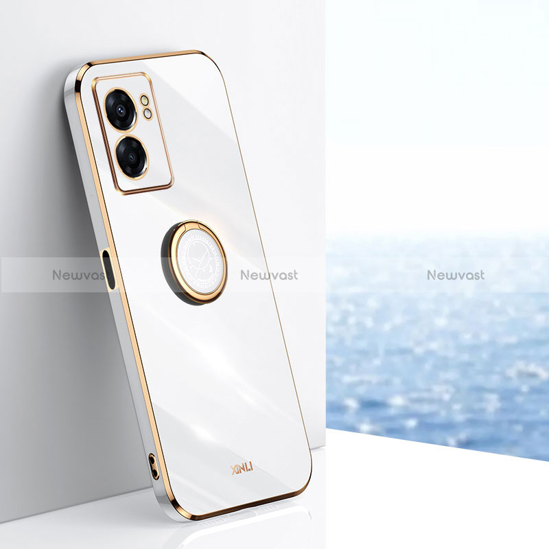 Ultra-thin Silicone Gel Soft Case Cover with Magnetic Finger Ring Stand XL1 for Realme Q5i 5G White