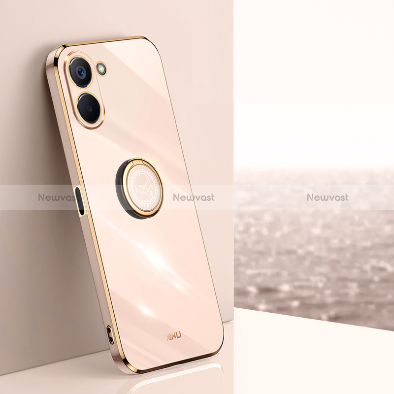 Ultra-thin Silicone Gel Soft Case Cover with Magnetic Finger Ring Stand XL1 for Realme V20 5G Rose Gold