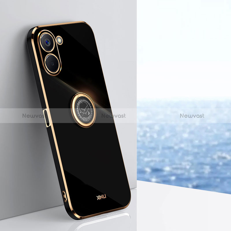 Ultra-thin Silicone Gel Soft Case Cover with Magnetic Finger Ring Stand XL1 for Realme V30t 5G