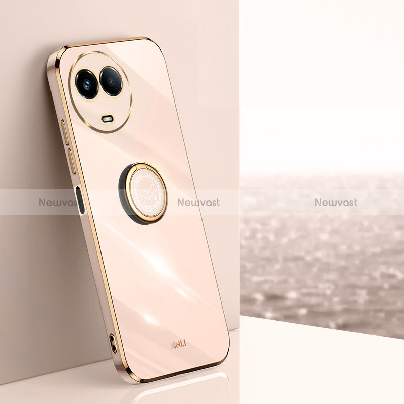 Ultra-thin Silicone Gel Soft Case Cover with Magnetic Finger Ring Stand XL1 for Realme V50 5G Rose Gold