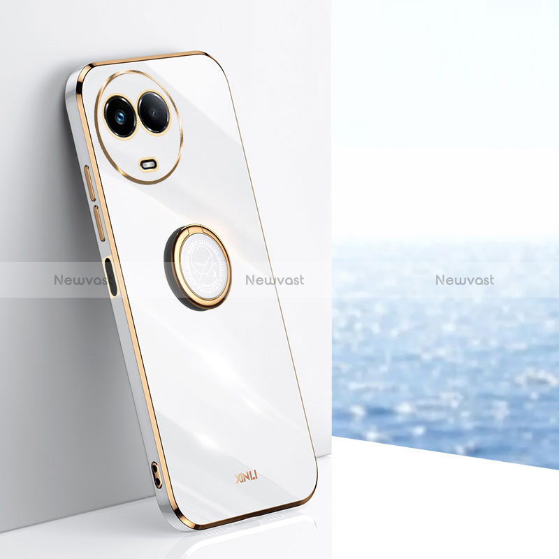 Ultra-thin Silicone Gel Soft Case Cover with Magnetic Finger Ring Stand XL1 for Realme V50 5G White