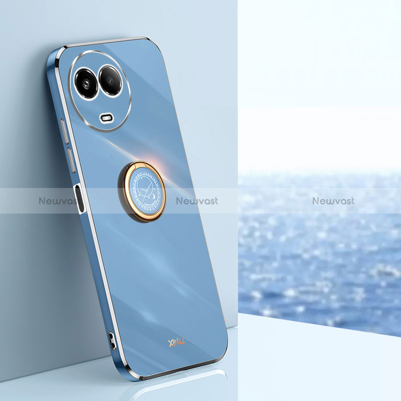 Ultra-thin Silicone Gel Soft Case Cover with Magnetic Finger Ring Stand XL1 for Realme V50s 5G Blue