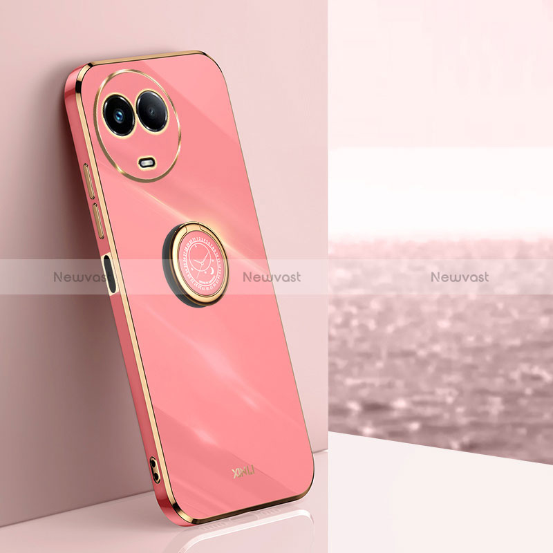 Ultra-thin Silicone Gel Soft Case Cover with Magnetic Finger Ring Stand XL1 for Realme V50s 5G Hot Pink