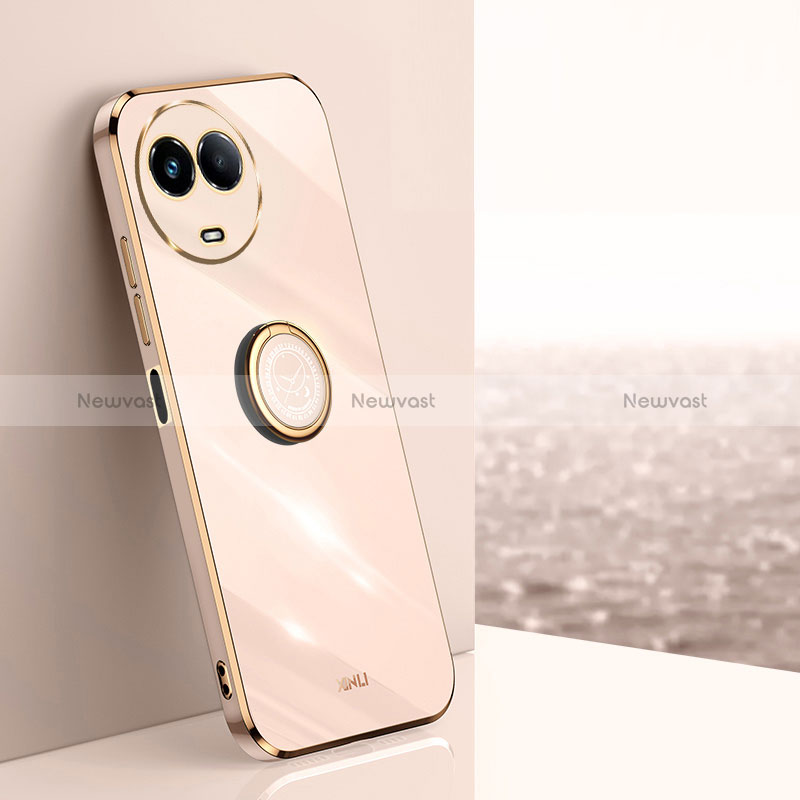 Ultra-thin Silicone Gel Soft Case Cover with Magnetic Finger Ring Stand XL1 for Realme V50s 5G Rose Gold