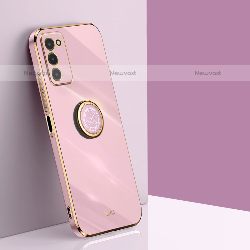 Ultra-thin Silicone Gel Soft Case Cover with Magnetic Finger Ring Stand XL1 for Samsung Galaxy A02s Pink