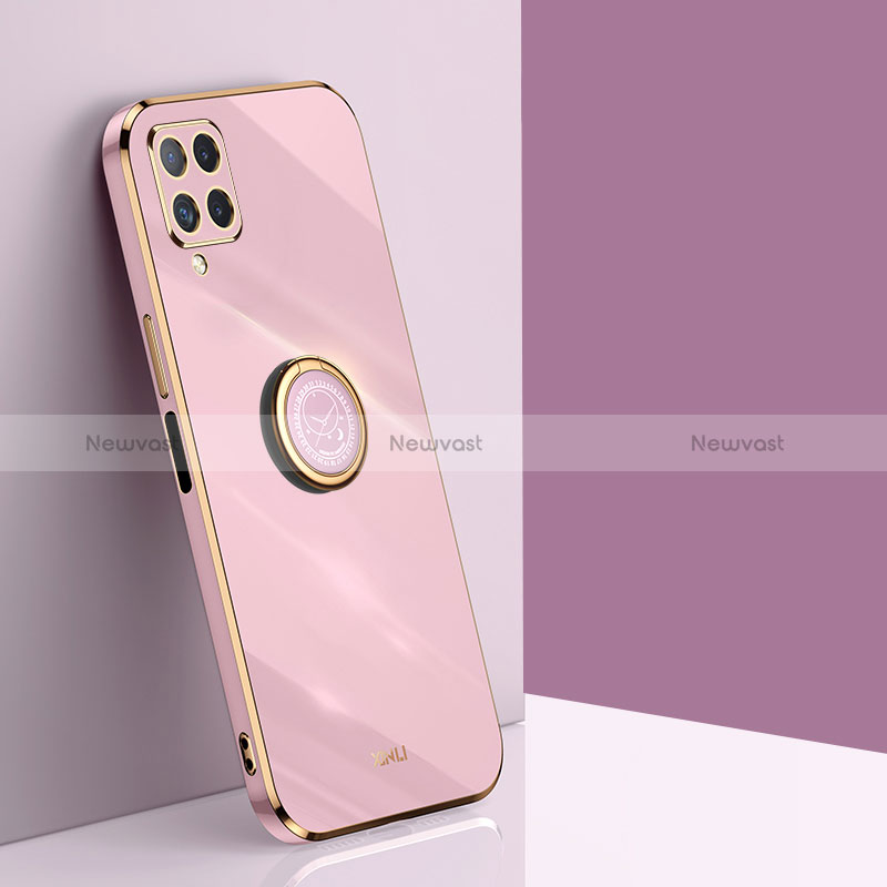 Ultra-thin Silicone Gel Soft Case Cover with Magnetic Finger Ring Stand XL1 for Samsung Galaxy A12 5G Pink