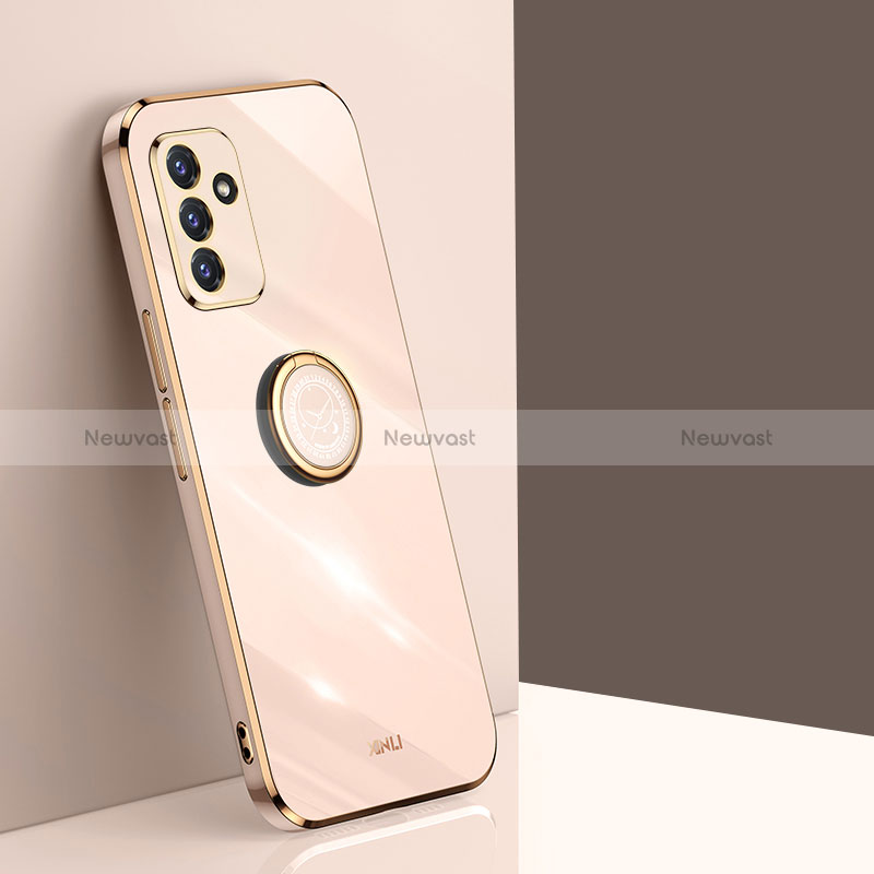 Ultra-thin Silicone Gel Soft Case Cover with Magnetic Finger Ring Stand XL1 for Samsung Galaxy A15 4G Gold