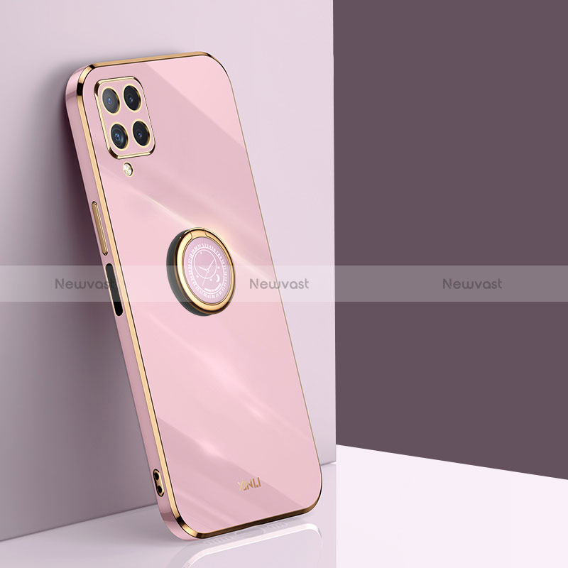 Ultra-thin Silicone Gel Soft Case Cover with Magnetic Finger Ring Stand XL1 for Samsung Galaxy A22 4G Pink