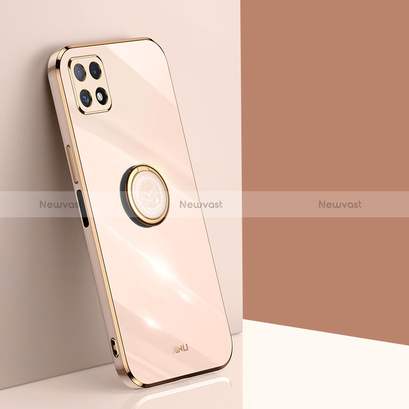 Ultra-thin Silicone Gel Soft Case Cover with Magnetic Finger Ring Stand XL1 for Samsung Galaxy A22s 5G Gold