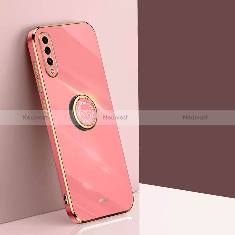 Ultra-thin Silicone Gel Soft Case Cover with Magnetic Finger Ring Stand XL1 for Samsung Galaxy A30S Hot Pink