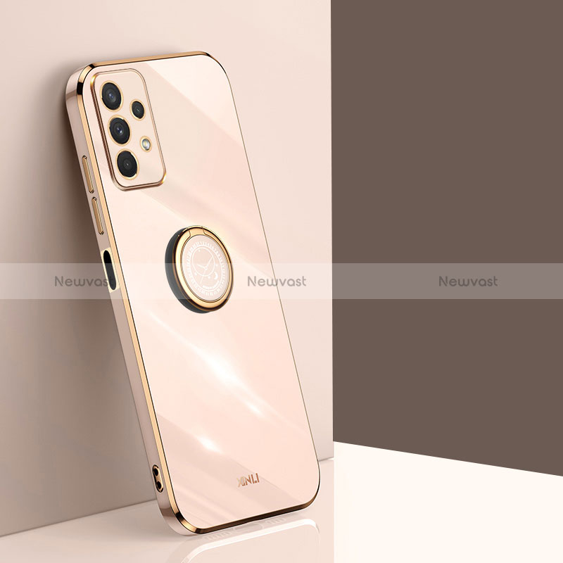 Ultra-thin Silicone Gel Soft Case Cover with Magnetic Finger Ring Stand XL1 for Samsung Galaxy A32 4G Gold