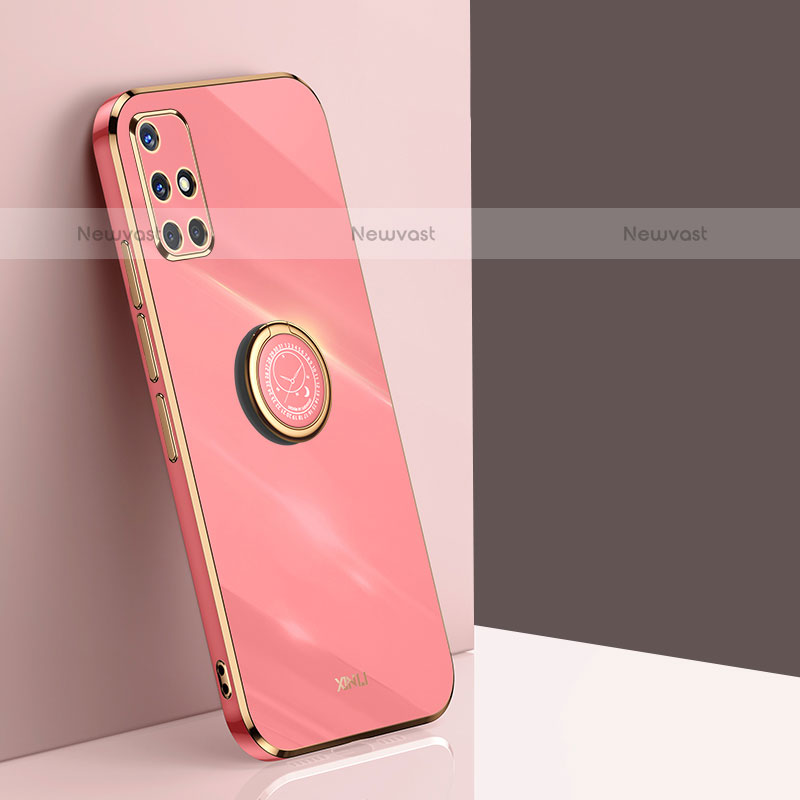 Ultra-thin Silicone Gel Soft Case Cover with Magnetic Finger Ring Stand XL1 for Samsung Galaxy A51 4G Hot Pink