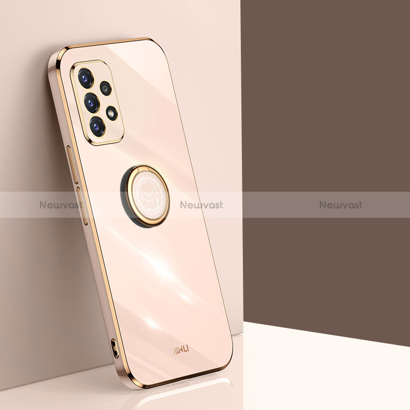 Ultra-thin Silicone Gel Soft Case Cover with Magnetic Finger Ring Stand XL1 for Samsung Galaxy A52 5G Gold