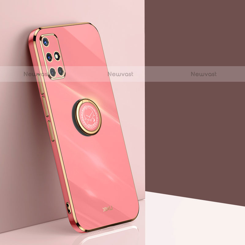 Ultra-thin Silicone Gel Soft Case Cover with Magnetic Finger Ring Stand XL1 for Samsung Galaxy A71 4G A715 Hot Pink