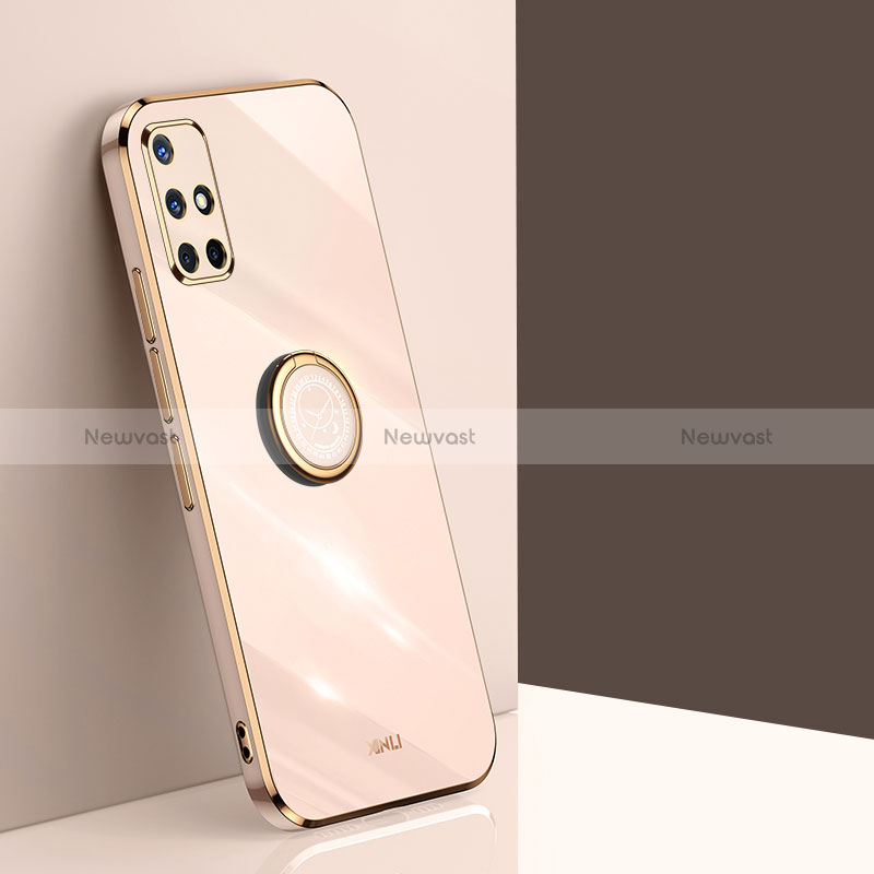 Ultra-thin Silicone Gel Soft Case Cover with Magnetic Finger Ring Stand XL1 for Samsung Galaxy A71 5G Gold