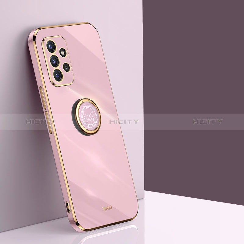 Ultra-thin Silicone Gel Soft Case Cover with Magnetic Finger Ring Stand XL1 for Samsung Galaxy A72 4G Pink