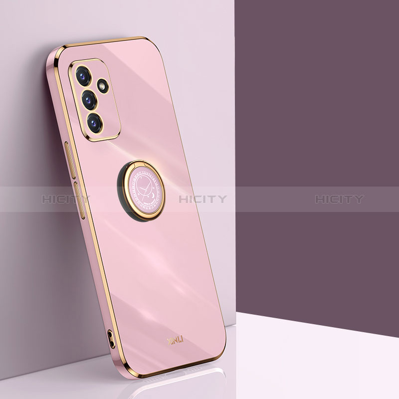 Ultra-thin Silicone Gel Soft Case Cover with Magnetic Finger Ring Stand XL1 for Samsung Galaxy A82 5G Pink