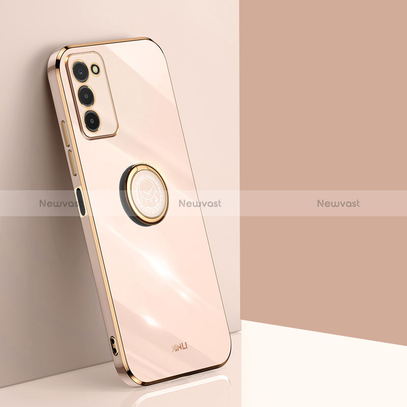 Ultra-thin Silicone Gel Soft Case Cover with Magnetic Finger Ring Stand XL1 for Samsung Galaxy F02S SM-E025F Gold