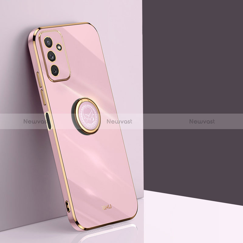 Ultra-thin Silicone Gel Soft Case Cover with Magnetic Finger Ring Stand XL1 for Samsung Galaxy M23 5G Pink