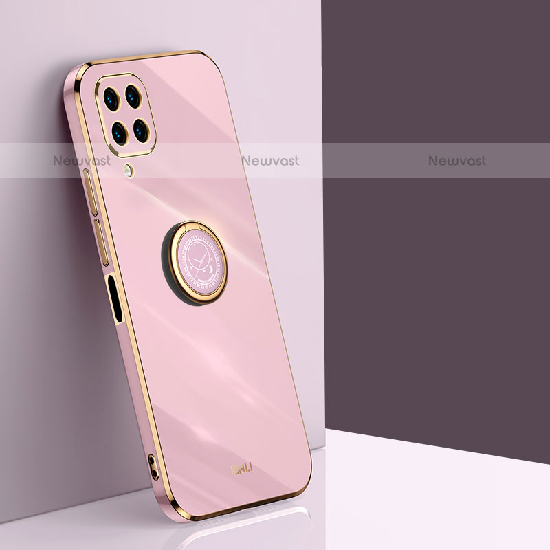 Ultra-thin Silicone Gel Soft Case Cover with Magnetic Finger Ring Stand XL1 for Samsung Galaxy M32 4G Pink