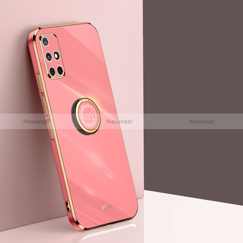 Ultra-thin Silicone Gel Soft Case Cover with Magnetic Finger Ring Stand XL1 for Samsung Galaxy M40S Hot Pink