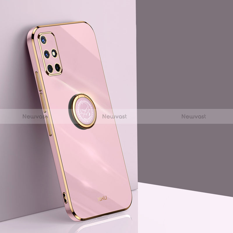 Ultra-thin Silicone Gel Soft Case Cover with Magnetic Finger Ring Stand XL1 for Samsung Galaxy M40S Pink